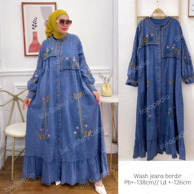 Fredella Jeans Maxy Dress Wanita Gamis Muslim Lebaran Jumbo Forte_Xan