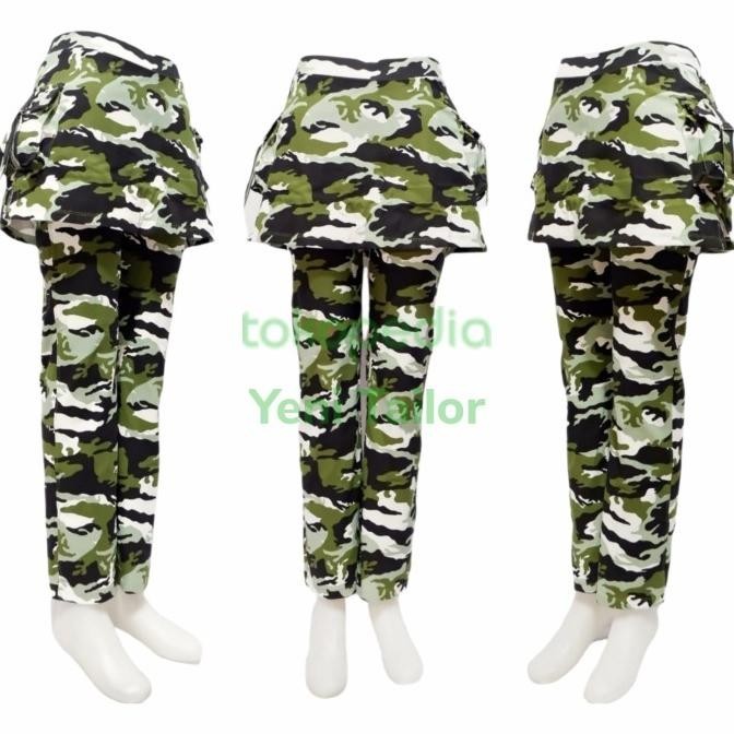 Celana Senam Wanita Rok Kantong Army Bahan Denim Spandex Katun