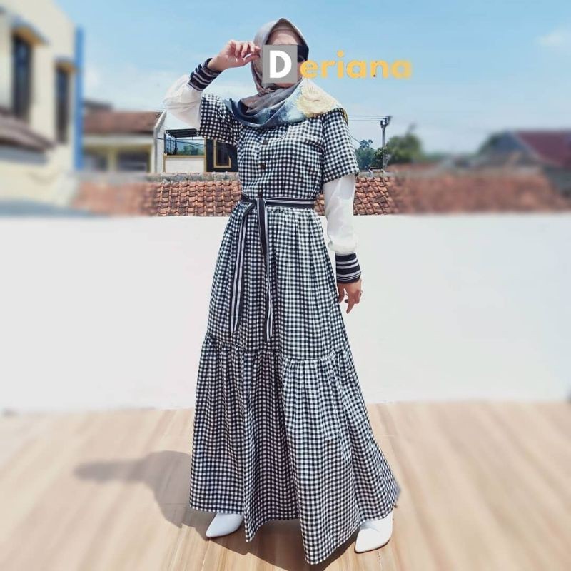 Dress Muslim Casual Modern Wanita By Deriana Project Nailazara series Cotton n Lurik S M L XL XXL