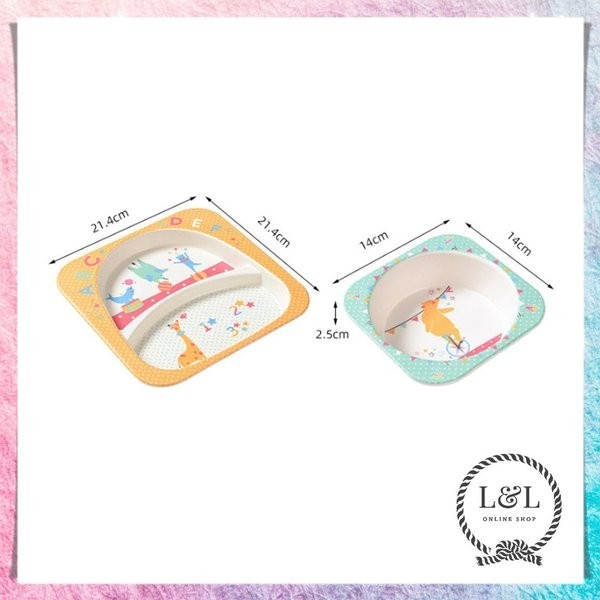 Set Peralatan Makan Anak 5 In 1 Karakter Lucu Bpa Free Piring Mangkok Gelas Sendok Dan Garpu Bamboo