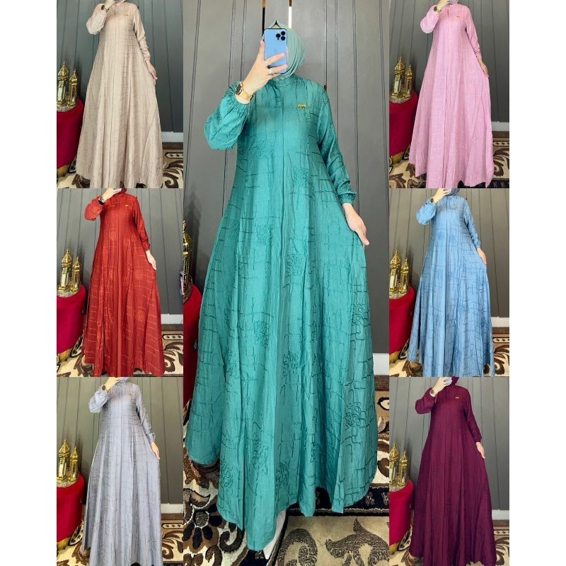 GAMIS FASHION WANITA POLOLINEN BORDIR FASHION DRESS KEKINIAN SERAGAMAN