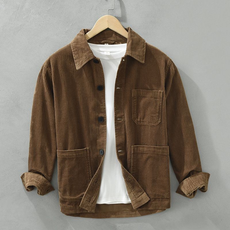 Japanese-Style Retro Corduroy Long-Sleeved Shirt for Men