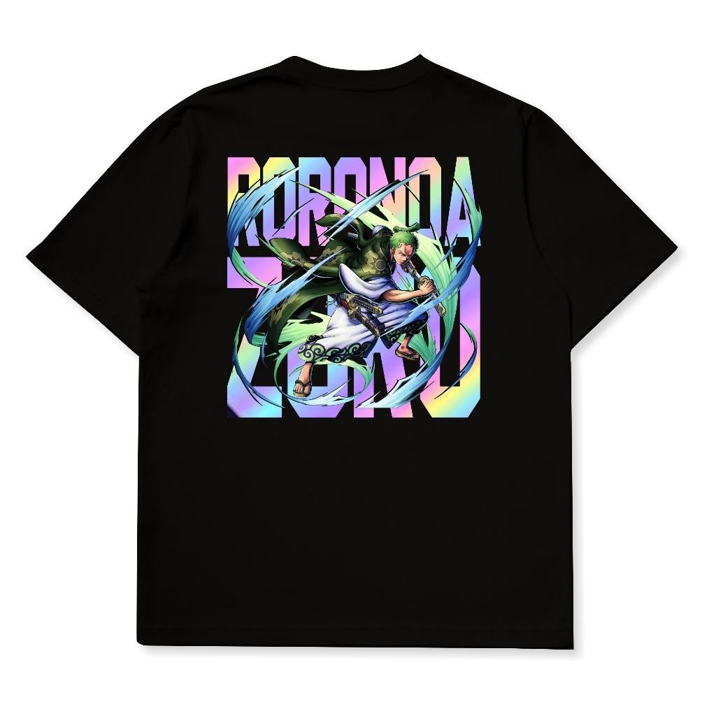 House Of Tambiyu Baju Distro Pria HOLOGRAM RAINBOW One Piece Zoro T shirt Kaos Pria Oversize T-shirt