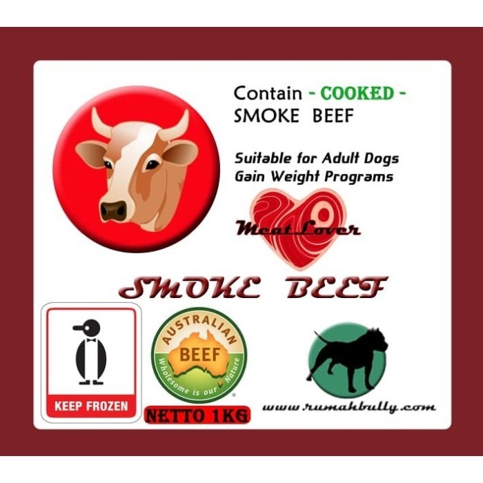 Rumahbully Smoke Beef Dog Cat Raw Food - 1Kg - Makanan Anjing