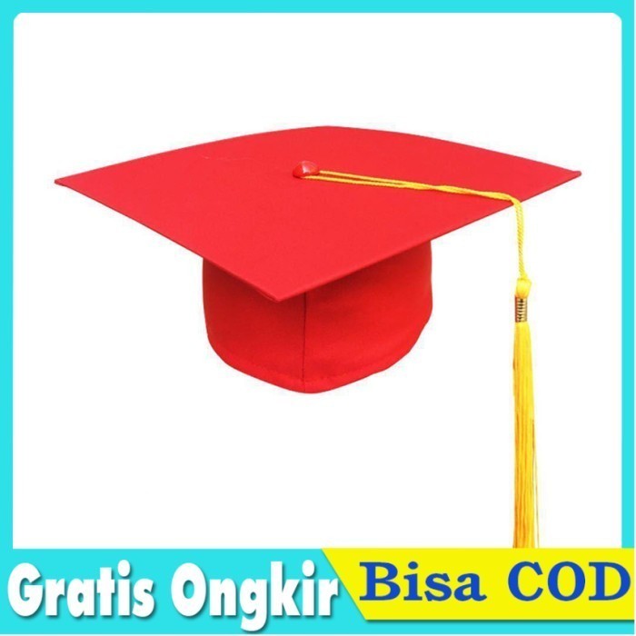 ] Topi Toga Wisuda Sarjana Mahasiswa Dewasa Hitam Merah
