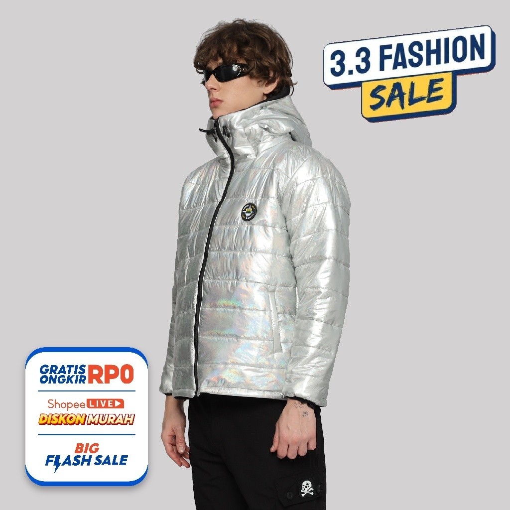 STYLLISH CASUAL PREMIUM l Bdgboys Jacket Puffer Hologram White & Silver