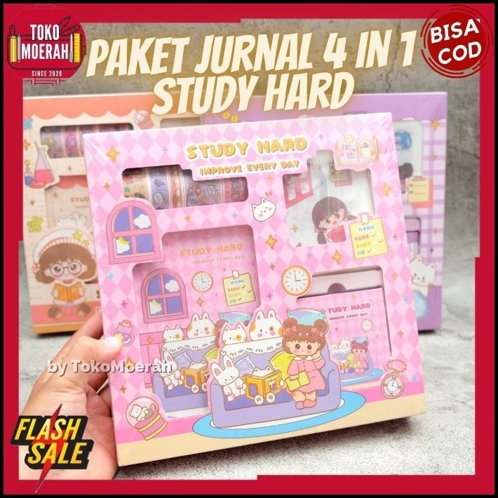 

BEST DEAL PAKET JURNAL 4 IN 1 S001 STUDY HARD BUKU STIKER LUCU UNIK MURAH 4 IN 1