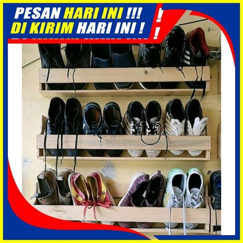 Rak Tempat Sepatu Sandal Kayu jati belanda Tempel dinding tempel