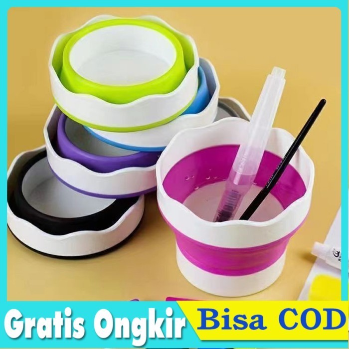 

siap kirim] Gelas Lipat Portable Pembersih Kuas Lukis Cat Paint Brush Cleaner Cup