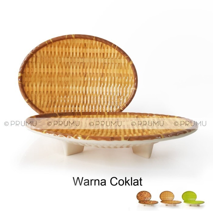 Piring Oval Melamin Motif Rotan - Piring Unik - Piring Saji - W 7811