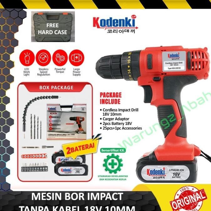 MESIN BOR BATTERY TANPA KABEL BETON BESI CORDLESS IMPACT DRILL 10MM