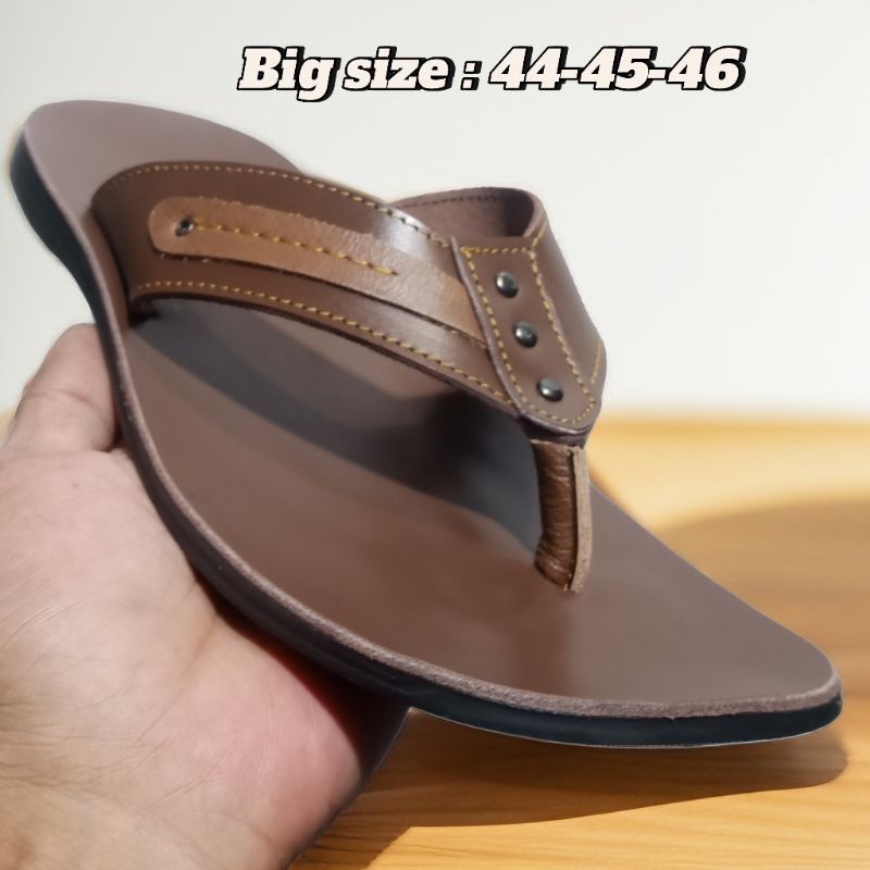 sandal jepit pria kulit asli sandal big size : 44-45-46 sandal pria jepit kulit