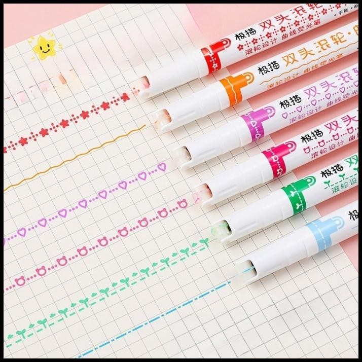 

HOT DEAL GGT SPIDOL GARIS AESTHETIC PULPEN ROLL HIGHLIGHTER WARNA-WARNI 6PCS