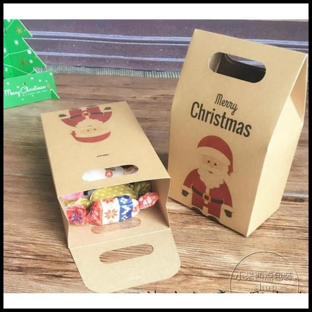 

BEST DEAL BOX KRAFT COKLAT GAGANG MOTIF CHRISTMAS GIFT BOX CANDY CAKE NATAL !!!!
