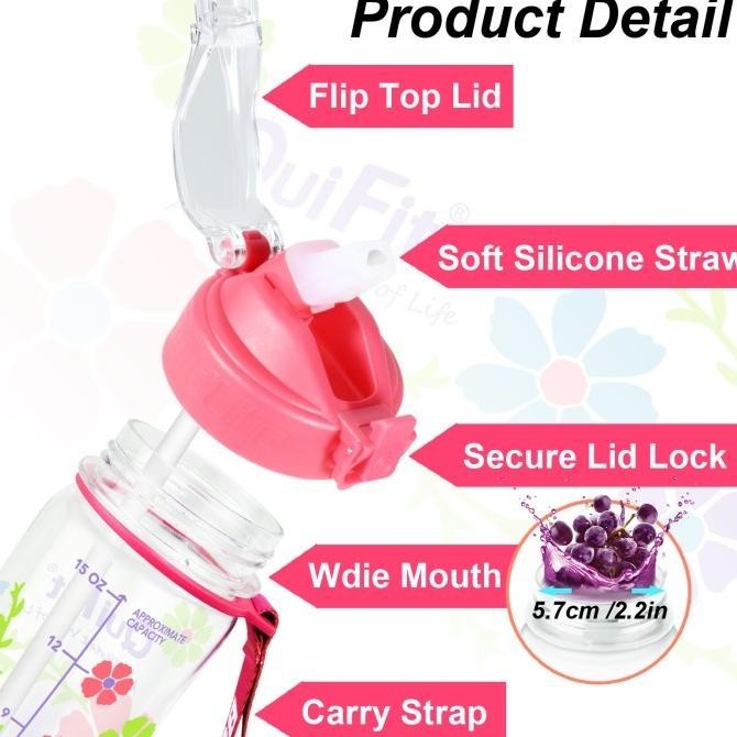 Quifit - [450Mlmg] Botol Minum Tritan Motivasi Anak Anak 100% Bpa Free Gamourita