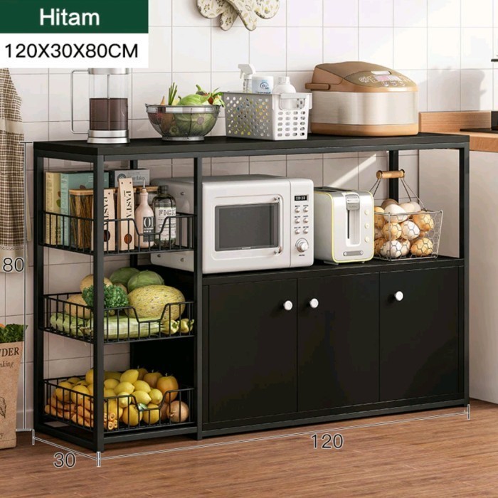 

Lemari Rak Dapur Minimalis Modern Hitam Serbaguna Kokoh
