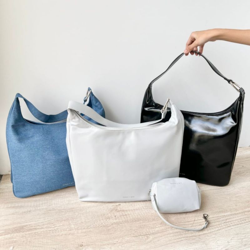 Tas ck tote bag shoulder hitam putih biru denim