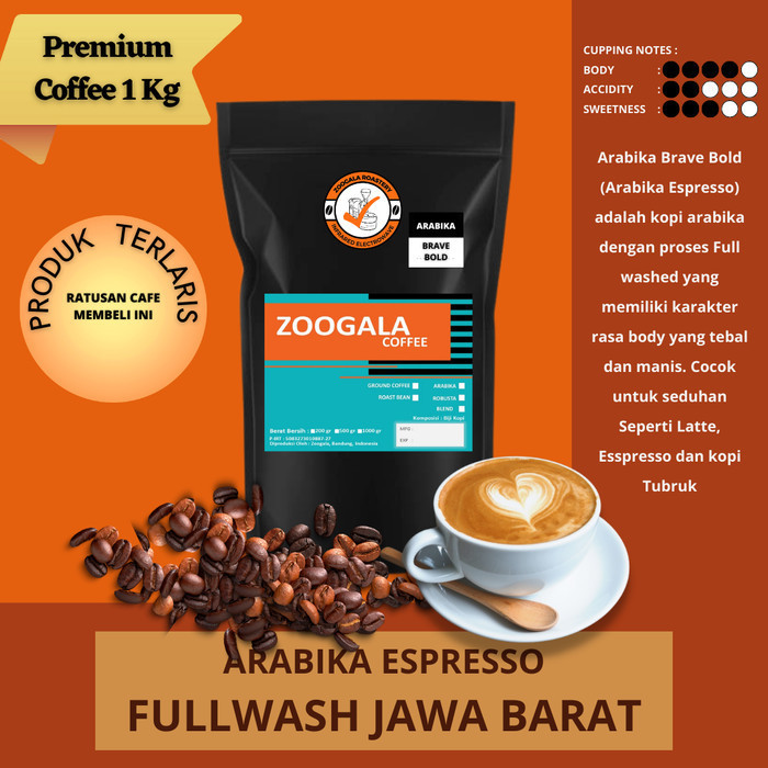 

Zoogala Biji Kopi Arabika Roasted Bean Brave Bold Asli Jawa Barat 1 Kg