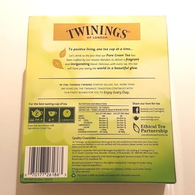 

Twinings Pure Green Tea 100 Tea Bags