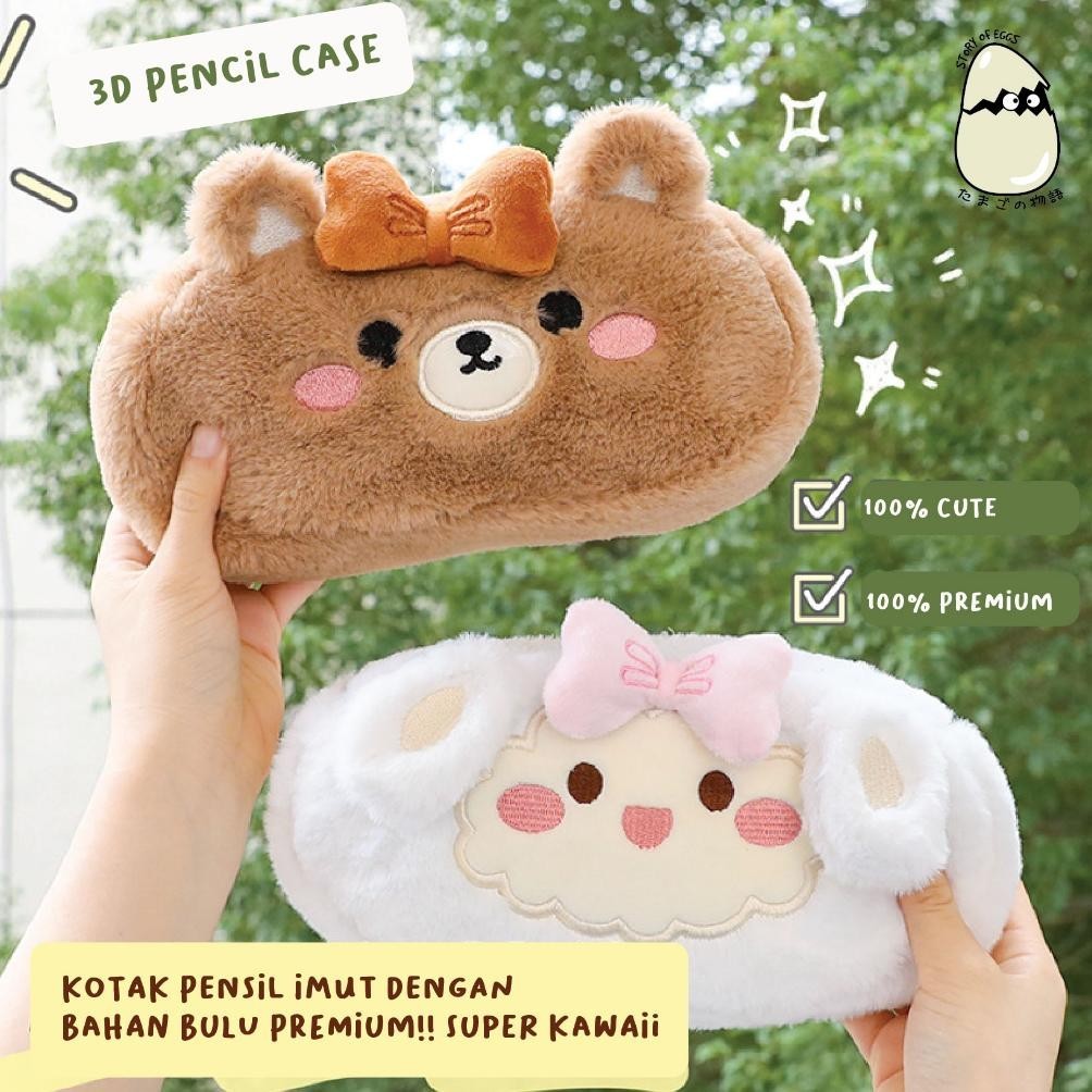 

hj-64 Fluffy Aesthetic and Cute Pencil Case Bulu Kotak pensil Travel Pouch Make Up Kotak Makeup Skincare Premium