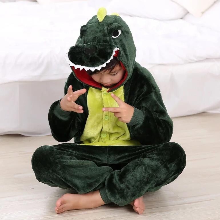 BAJU ONESIE KOSTUM DINO DINOSAURUS HIJAU ANAK COSPLAY PIYAMA