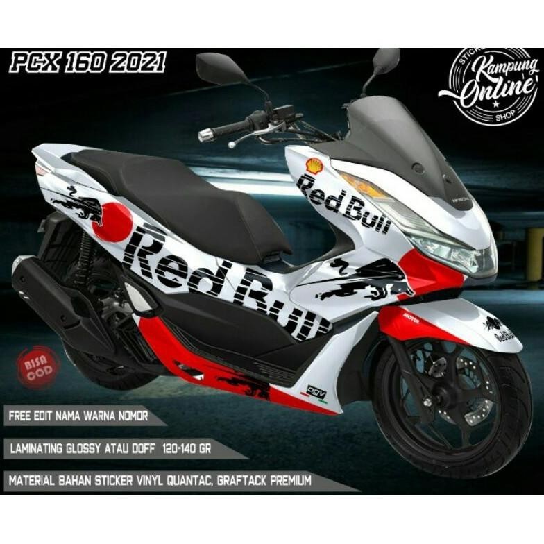 sticker decal fullbody pcx160 motif redbull white red variasi