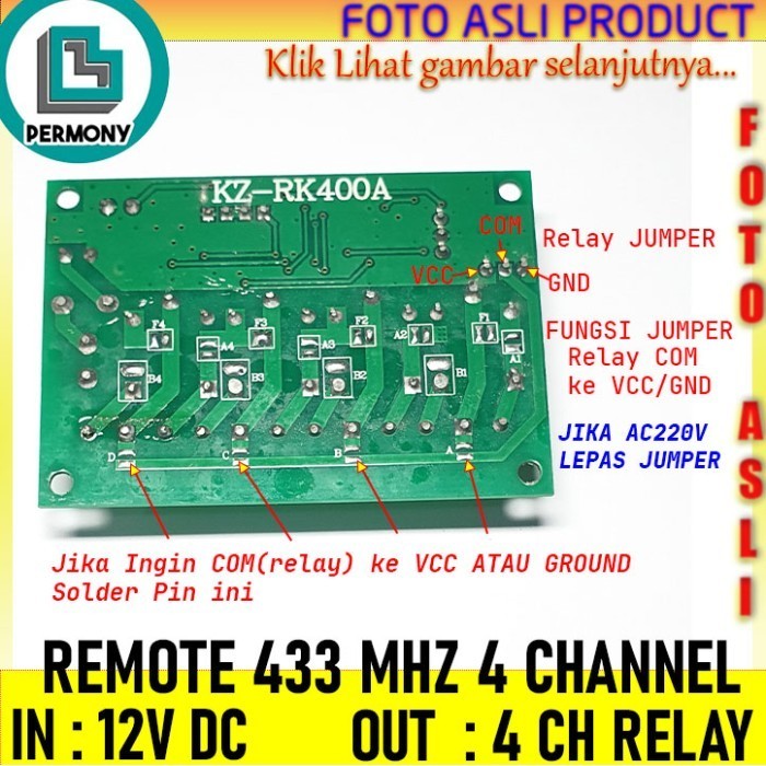 433Mhz 12V 4 Ch Relay Switch 433 Mhz 4Ch Wireless Rf Penerima Receiver