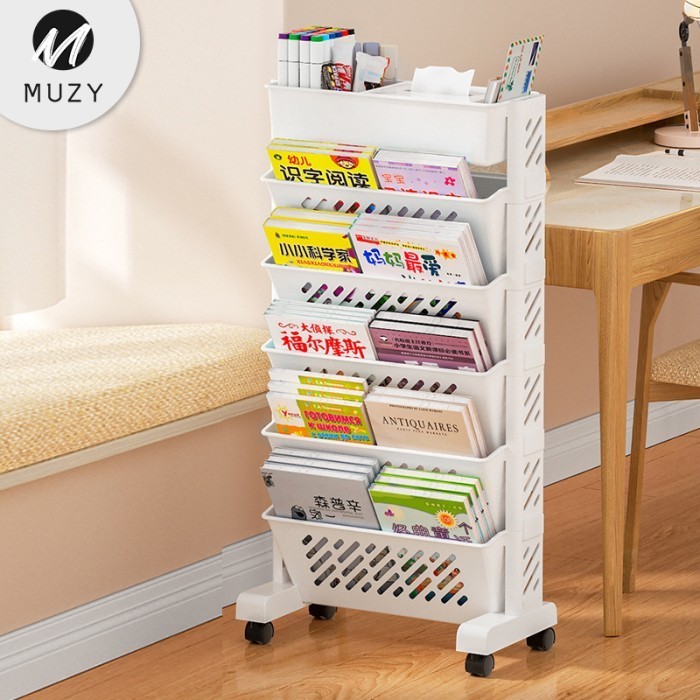 Muzy Rak Buku Roda Rak Yimpanan Portable Rak Susun Troli Hsb624