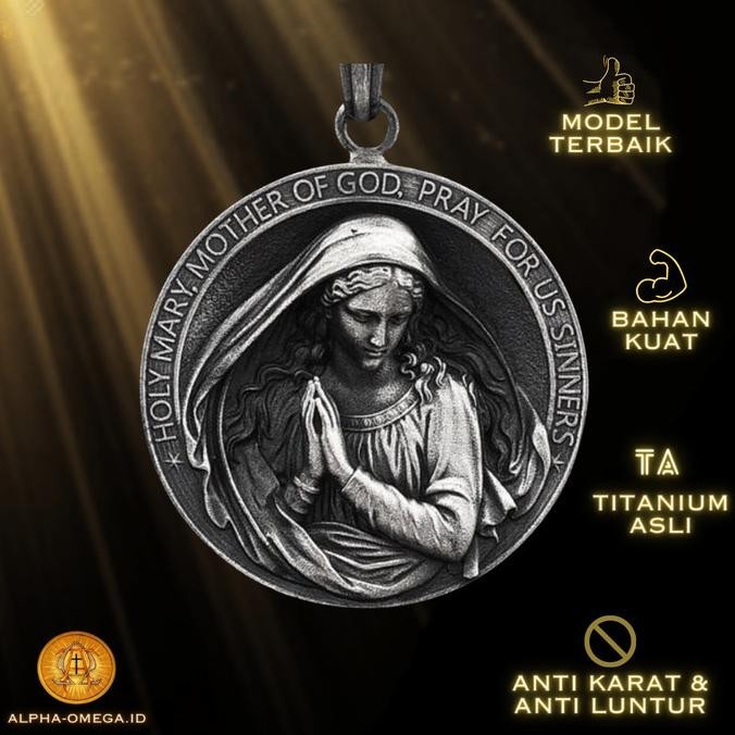 Kalung Bunda Maria Titanium Model Vintage Antik | Katolik Pria Wanita GBM