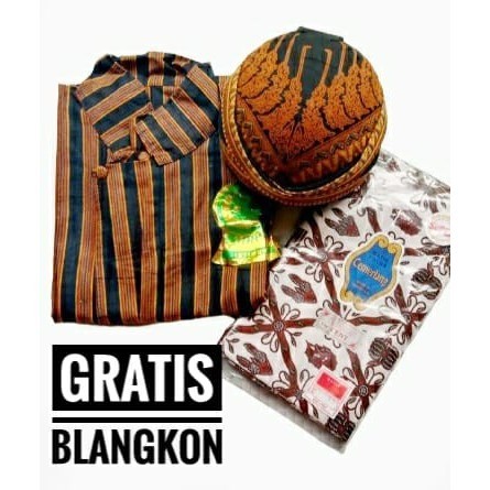 Setelan Baju Surjan Lurik Pria+Bawahan Jarik Bonus Blangkon
