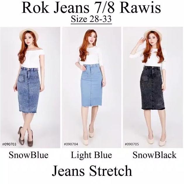 Rok Pendek Wanita Jeans 7/8 Rawis Skirt Import Kerja Formal Kantor Big
