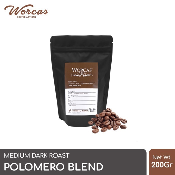 

Kopi Polomero Espresso Blend 200 Gram (Biji/Bubuk) Worcas Coffee