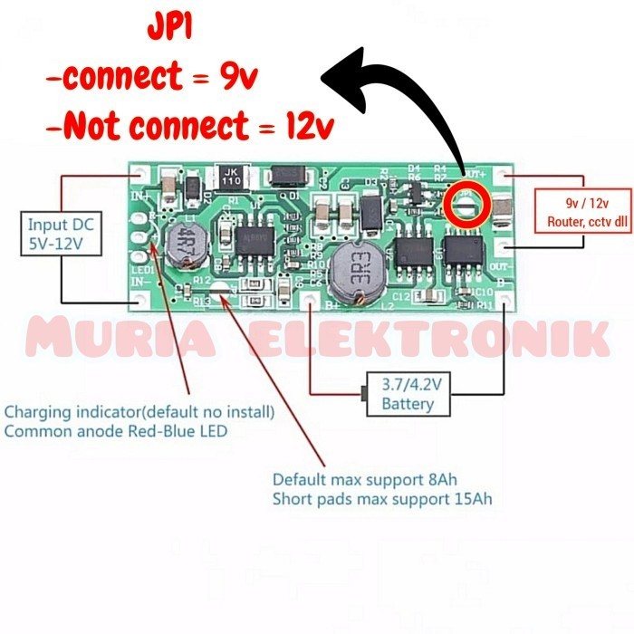 MODUL UPS 12V 9V DENGAN BATERAI 18650 / PCB MODUL UPS 12 VOLT 9 VOLT