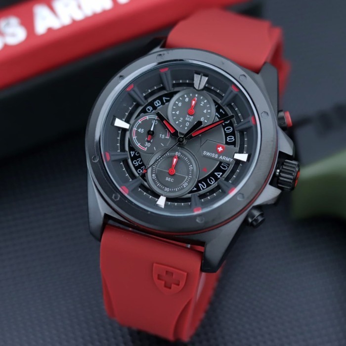 JAM TANGAN PRIA SWISS ARMY ANALOG CRONO TGGL AKTIF TALI RUBBER KARET