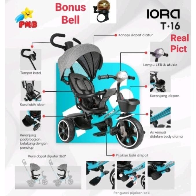 Sepeda Anak Roda Tiga Iora T-16 Sepeda Stroller Roda Tiga Iora T16