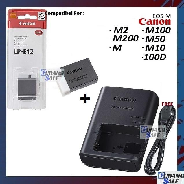 [BARU] [NEW] Battery & Charger Canon EOS M M2 M10 M100 M200 M50 100D LP-E12 LC-E12 Baterai Cadangan 