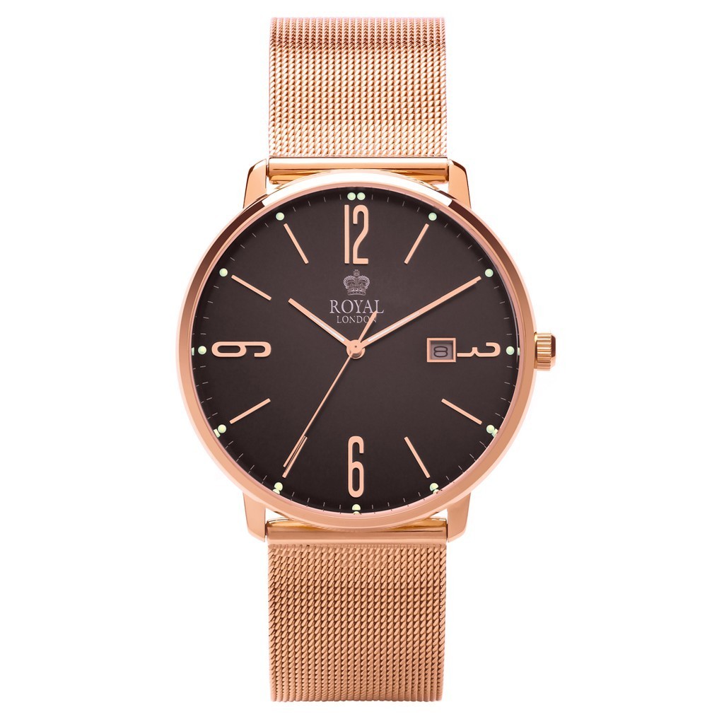 Royal London Men's Watches RL 41342-15 Brown Rose Gold Mesh Stainless Strap