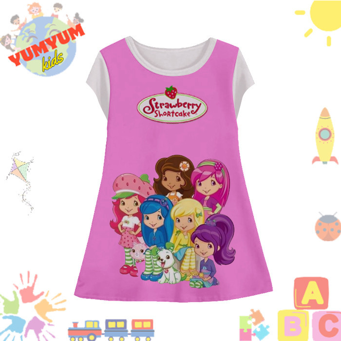 Dress Anak Perempuan Strawberry Shortcake v2 Tunik Anak Wanita Film Animasi Kartun Strawberry Shortc