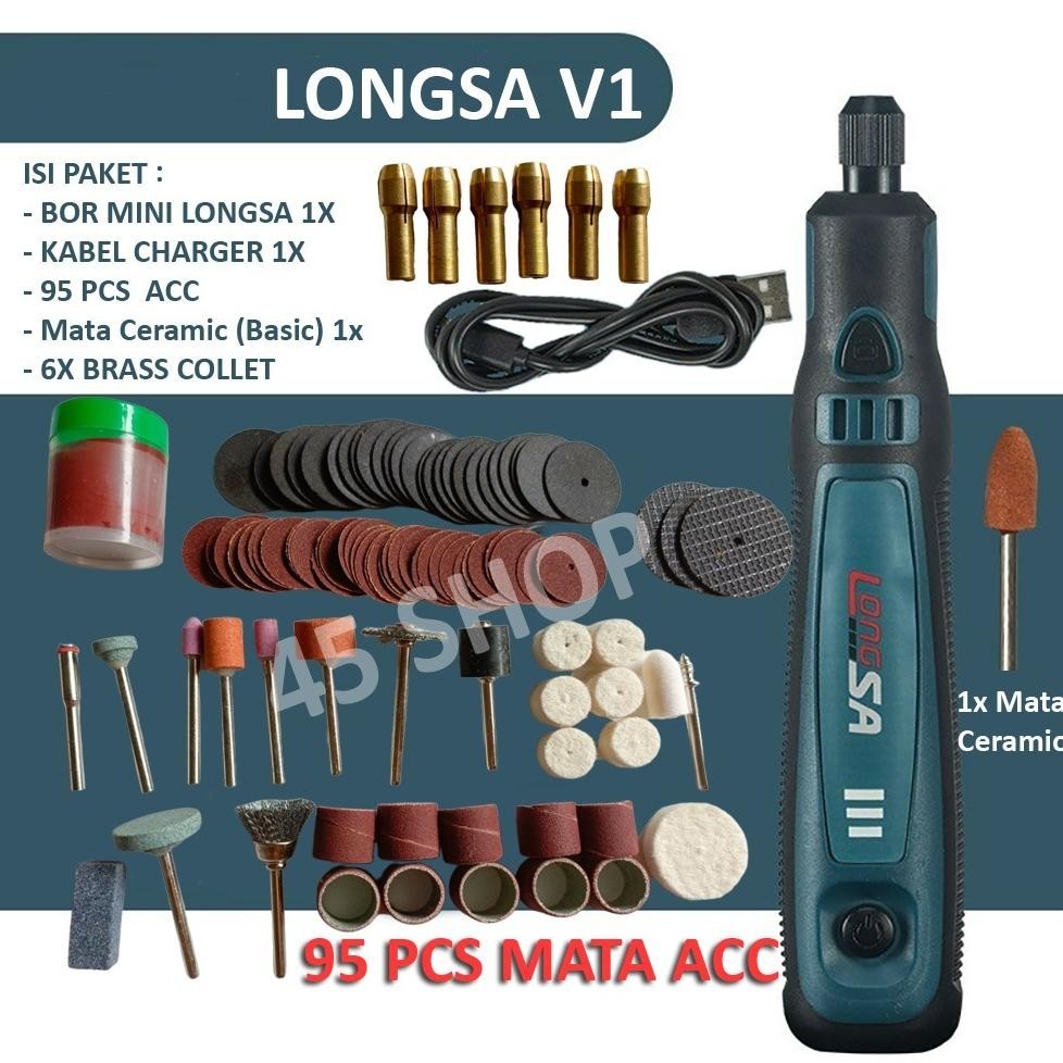 {BARU} Bor Mini Grinder Set Cordless 3.6V Drill Tuner 95 Aksesoris 3 Kecepatan Mesin Portable Poles 