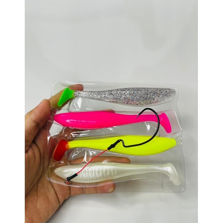 er-23 PADDLE POP 14CM ISI 4 BONUS 2 WORM HOOK 7/0 KEVLAR  150LBS || UMPAN CASTING GABUS TOMAN Murah