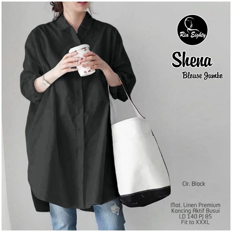 Black hitam Chena Kemeja Oversize JUMBO LD 140 fit XXXXXL / Blouse polos
