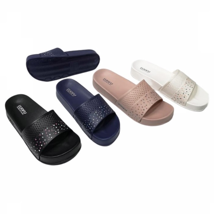 Luofu Sandal Jelly Karet Eva Kokop Motif Triangle Wanita E7151A1-A22S