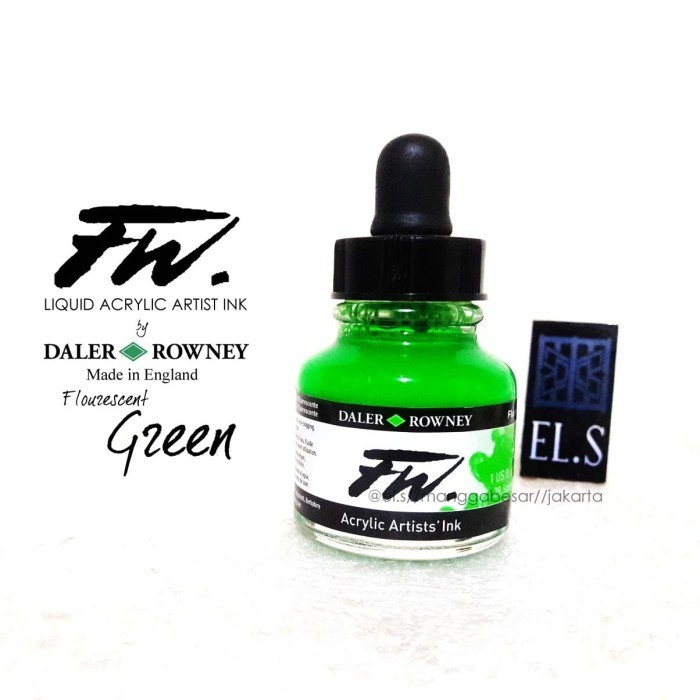 

Ready Daler Rowney FW ink Flourescent Green ( Cat Akrilik )