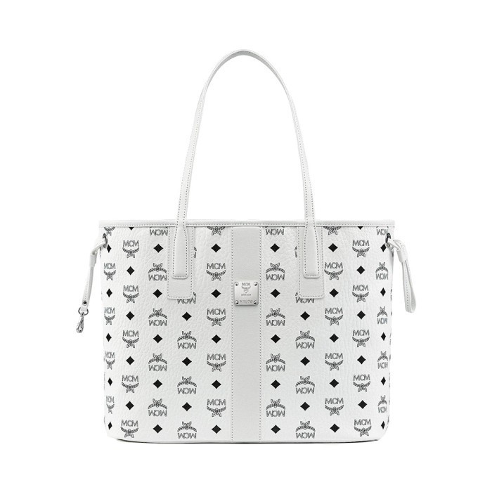 Ready MCM Medium Reversible Liz Tote Bag Visetos White