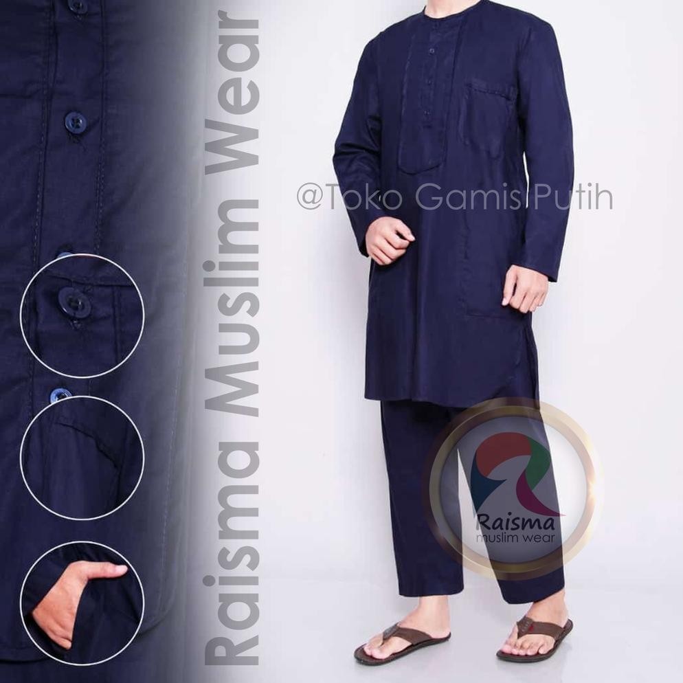 Gamis Umroh & Manasik Haji Stelan Pakistan Pria Dewasa Navy Putih Hitam Ijo M Setelan Baju Koko Musl