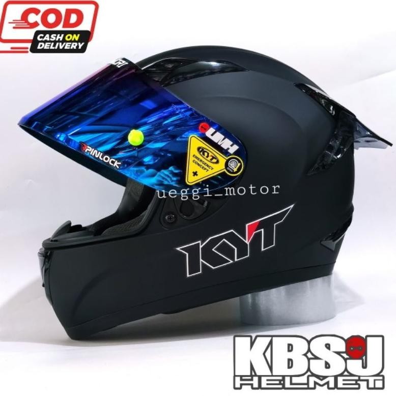 Paket Ganteng Kyt R10 Black dof flat Visor blue