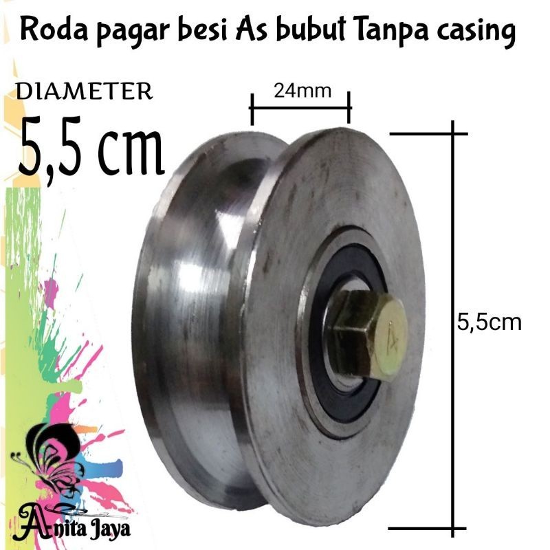 Roda Besi Bubut 5,5 Cm Roda Pagar Roda Pintu Gerbang Tanpa Casing