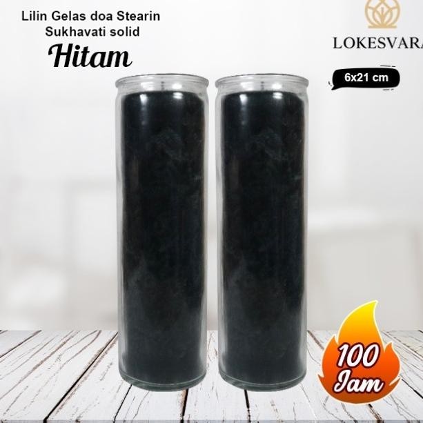Lilin Gelas Doa Stearin Marble Sukhavati 6x21 cm Hitam Solid 100 jam