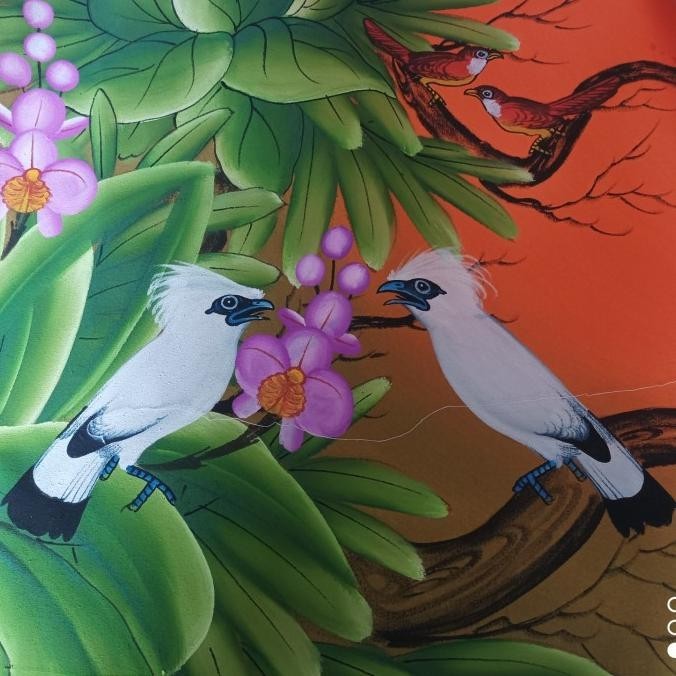 Lukisan Bali Burung Jalak di pepohonan kanvas BS01