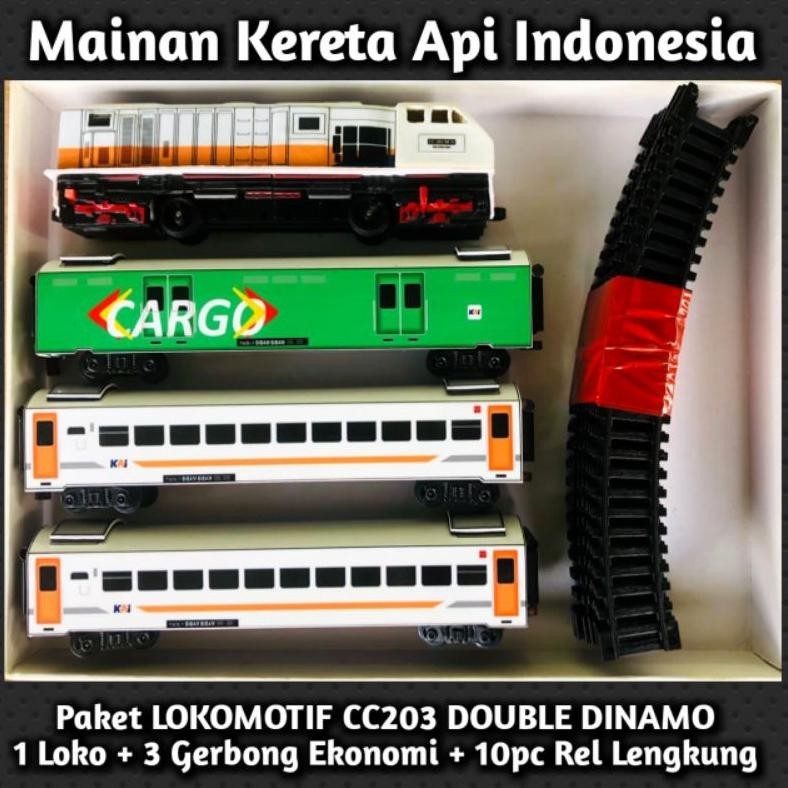 Sale Mainan Kereta Api Indonesia Paket Lengkap Lokomotif Cc203 Double Dinamo Gerbong Ekonomi Tgc-192